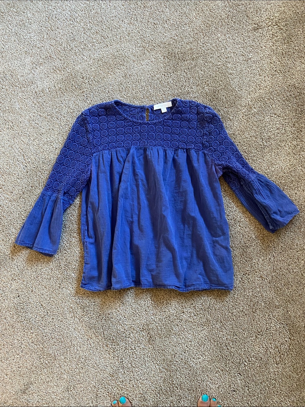 Anthropologie Eli+Ali Periwinkle Blue Crochet Lace/Cotton Top